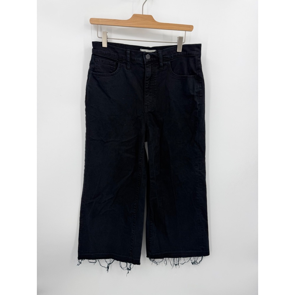 Madewell Wide-Leg Crop Jeans Womens 29 Black Raw Hem High Rise Denim